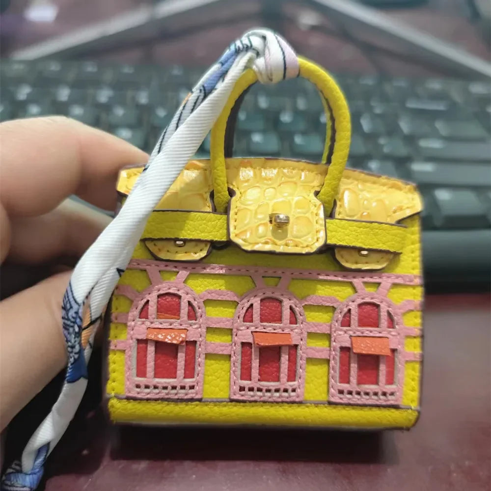 House-shaped mini earphone bag keychain women's bag charm 6cm