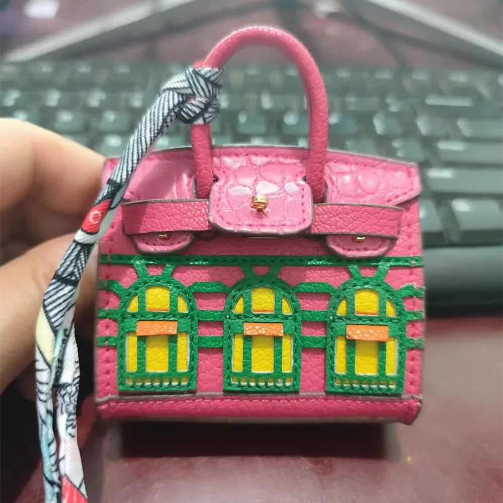 House-shaped mini earphone bag keychain women's bag charm 6cm
