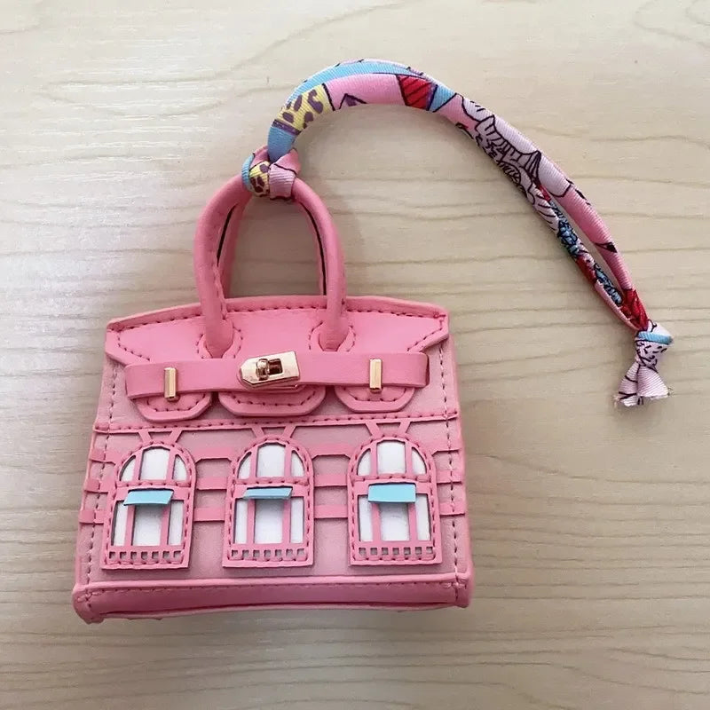 House-shaped mini earphone bag keychain women's bag charm 6cm