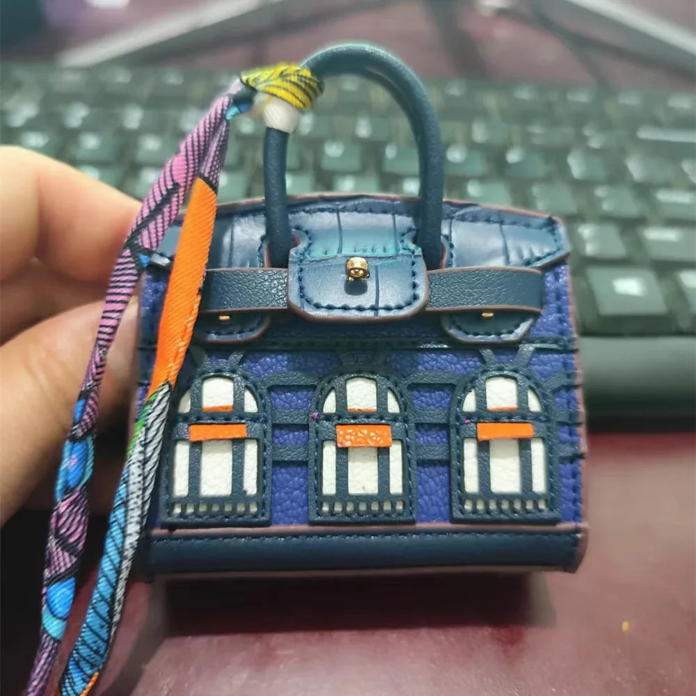 House-shaped mini earphone bag keychain women's bag charm 6cm