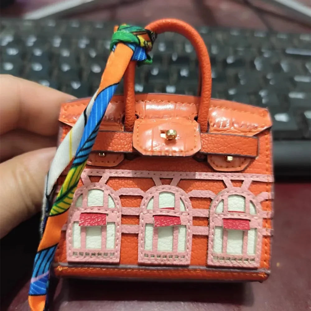 House-shaped mini earphone bag keychain women's bag charm 6cm