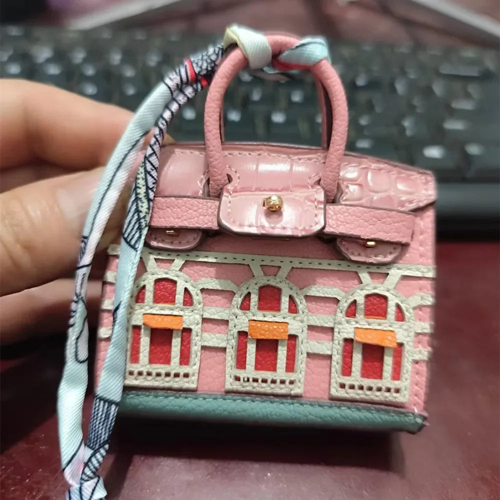 House-shaped mini earphone bag keychain women's bag charm 6cm