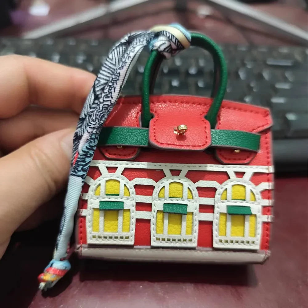 House-shaped mini earphone bag keychain women's bag charm 6cm