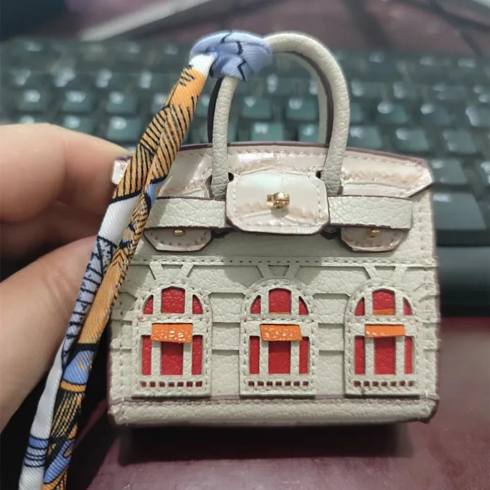 House-shaped mini earphone bag keychain women's bag charm 6cm
