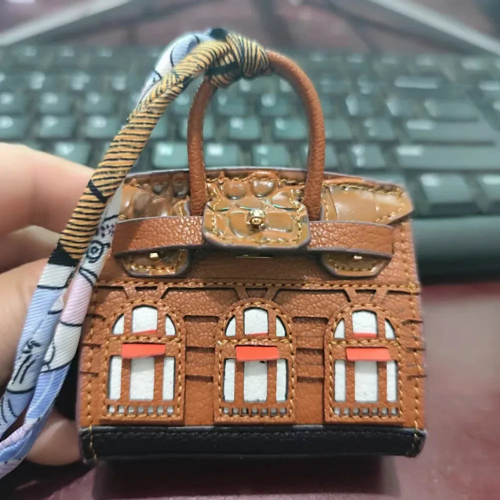 House-shaped mini earphone bag keychain women's bag charm 6cm