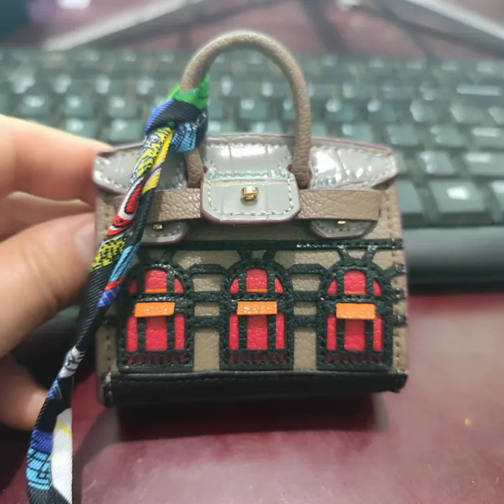 House-shaped mini earphone bag keychain women's bag charm 6cm