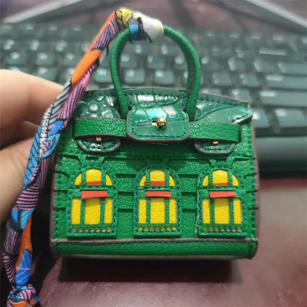 House-shaped mini earphone bag keychain women's bag charm 6cm