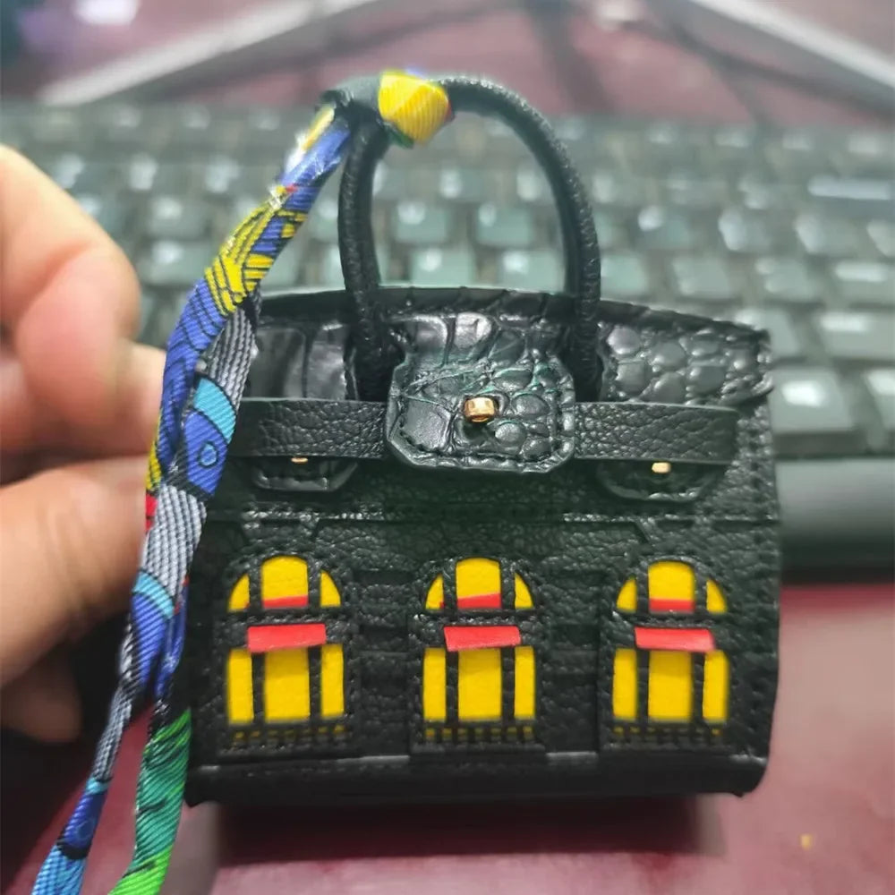 House-shaped mini earphone bag keychain women's bag charm 6cm
