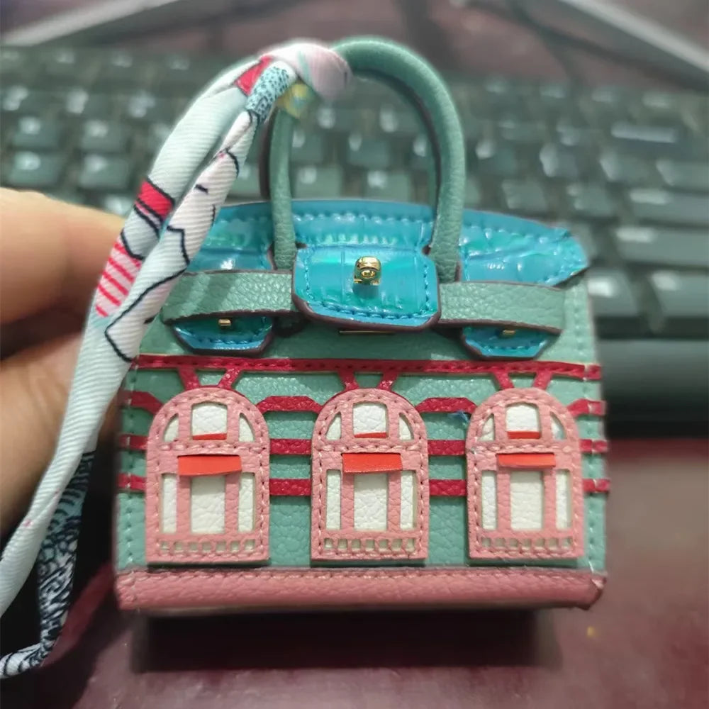 House-shaped mini earphone bag keychain women's bag charm 6cm
