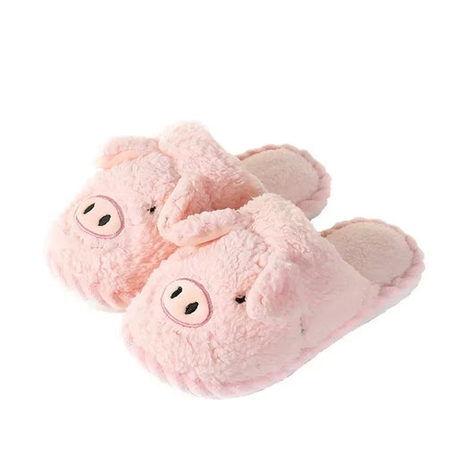 Woman Winter Cotton Slippers New Cut Lovely Pig Faux Fur Warm Slides Plush Slippers Couples Soft Sole Indoor Fluffy Slippers56